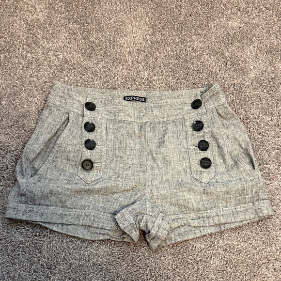 Express Pants - Express Women's Gray Linen-Blend Button Front Sailor Shorts